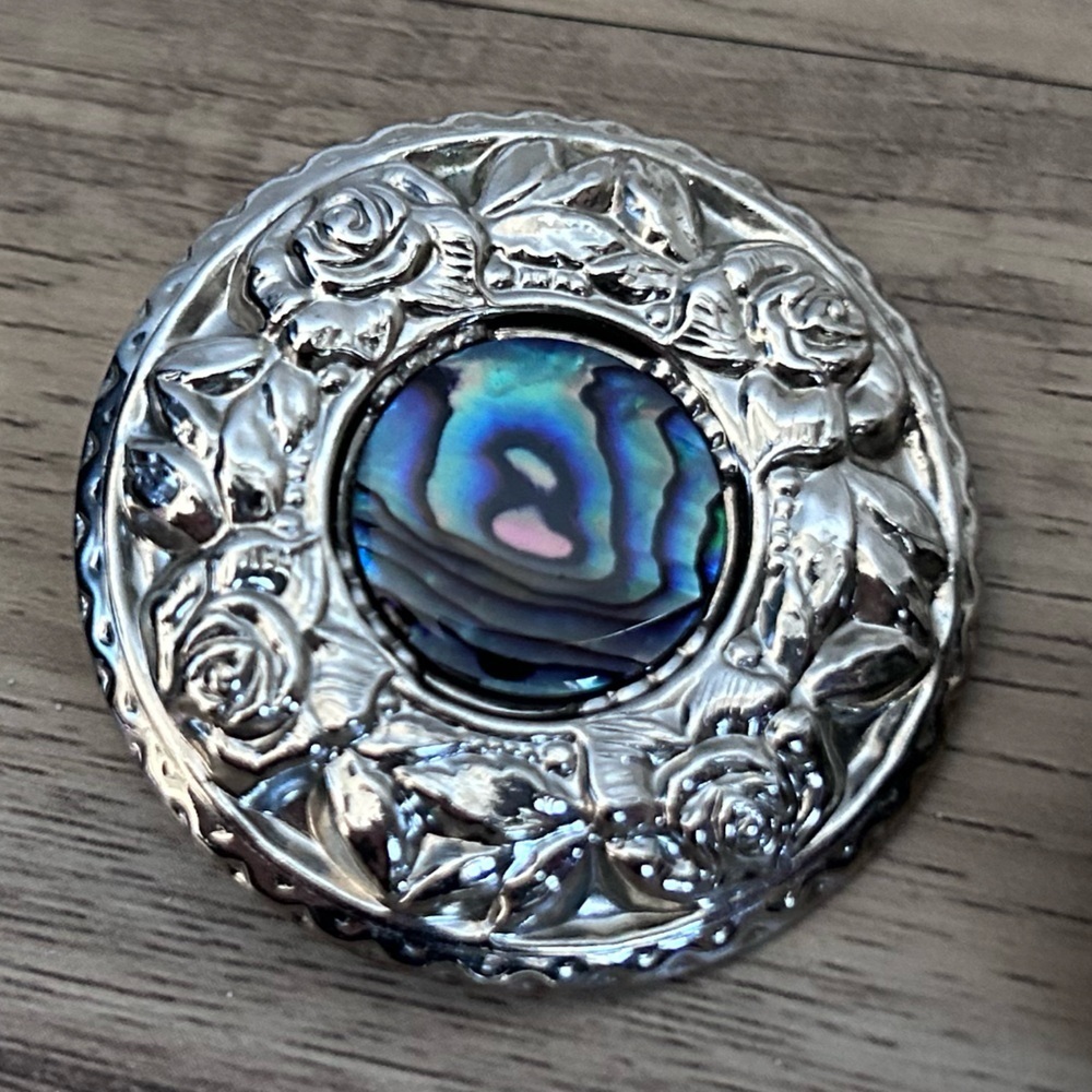 Butler Silvertone floral rose Abalone shell Button pierced ear boho hippie - Picture 6 of 7